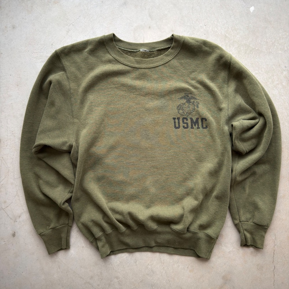 Vintage USMC Sweatshirt Mens Medium Olive Green Marine Corps Crewneck Pullover